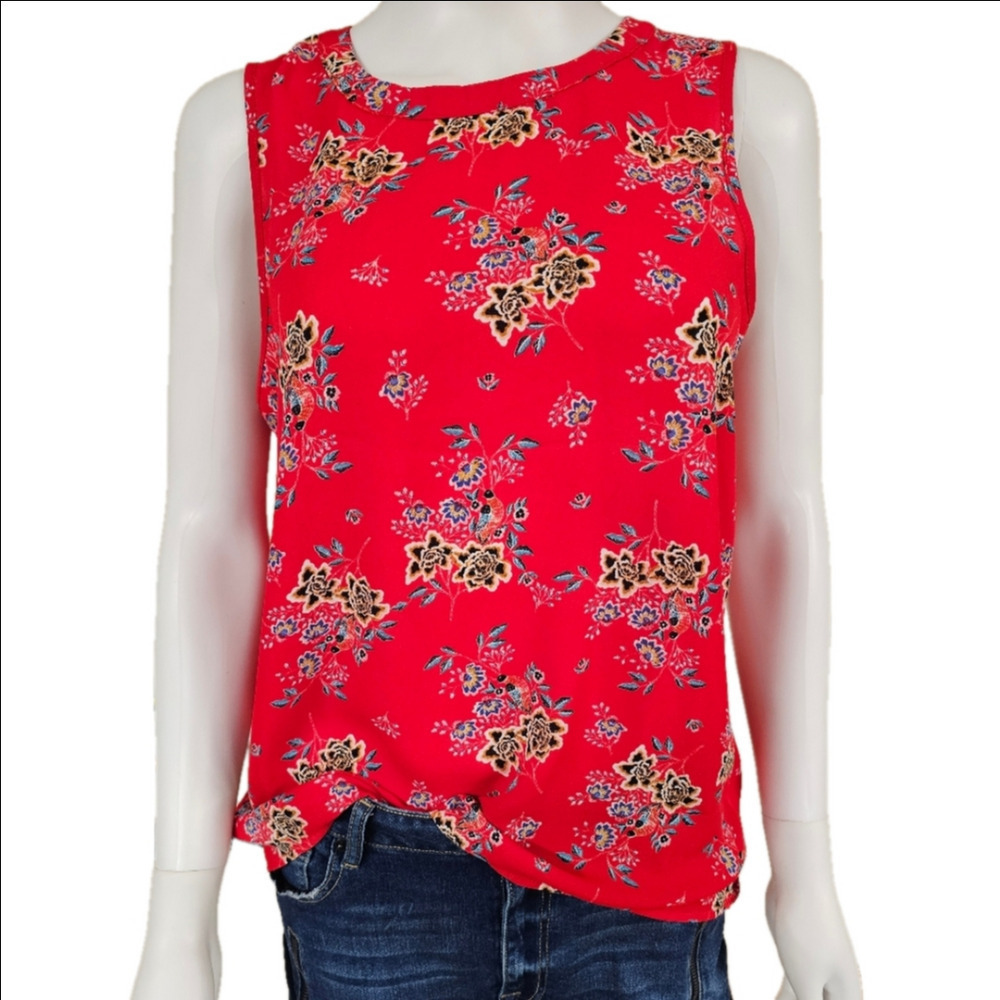Pink Rose Open Back Sleeveless Floral Top Size L
